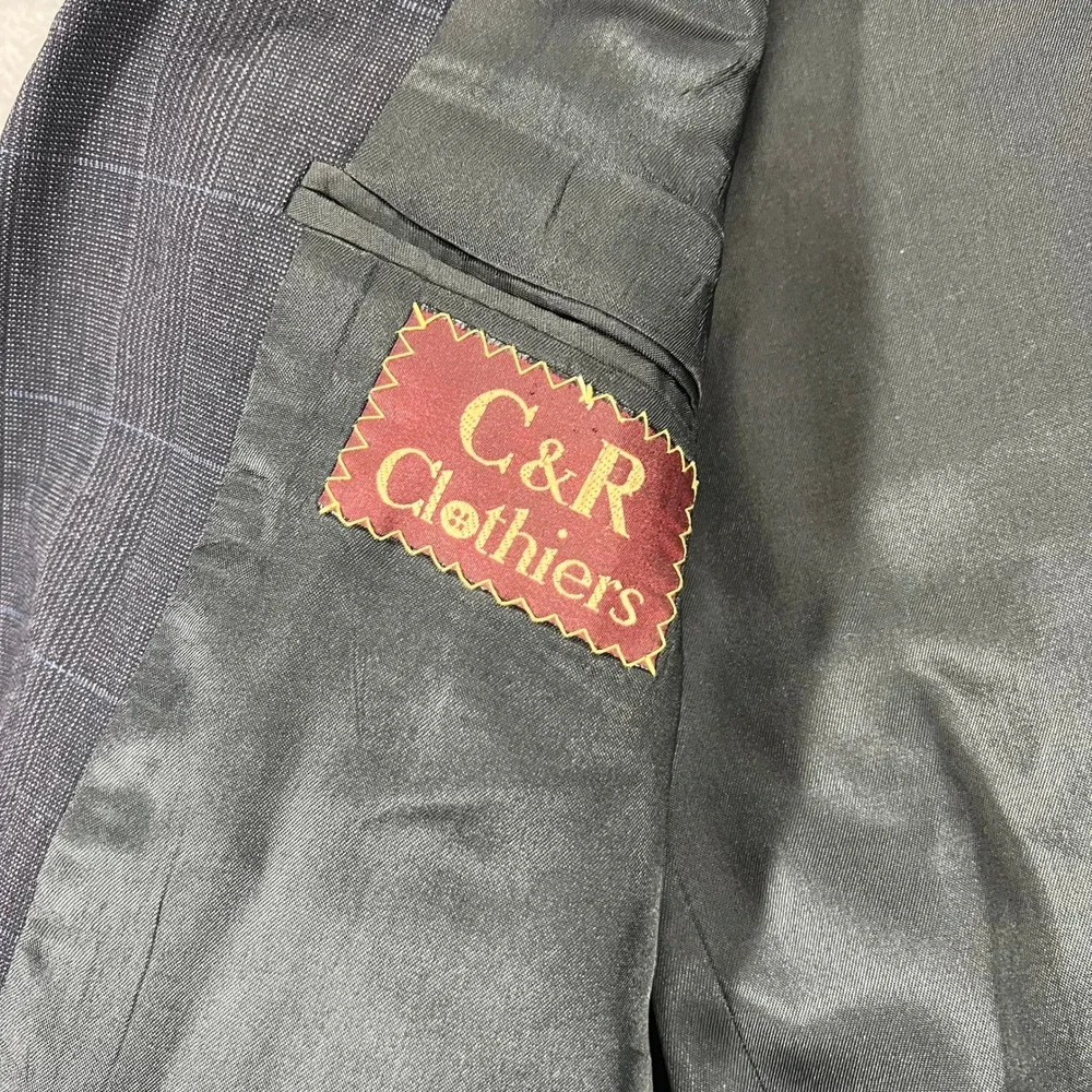 C&R Clothiers Blazer Mens 39S Navy Blue Good Worsted Wool Windowpane USA Made